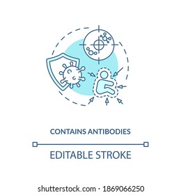 Contains antibodies concept icon. Breastfeeding benefits. Having good organs to fight diseases. Strong imune idea thin line illustration. Vector isolated outline RGB color drawing. Editable stroke