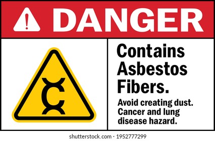 Contains asbestos Fibers warning sign. Avoid creating dust. Cancer and lung disease hazard. Hazardous Material Signs and symbols.