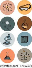 Contains icons such as Atom, flask, experiment, research, laboratory, and more. 