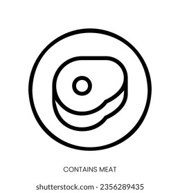 contains meat icon. Line Art Style Design Isolated On White Background