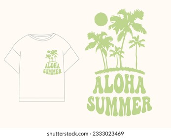 
contains palm tree vector graphic. positive slogan 'Aloha summer' Summer graphics