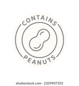 Contains peanuts vector line label. Food ingredient peanut allergen badge.