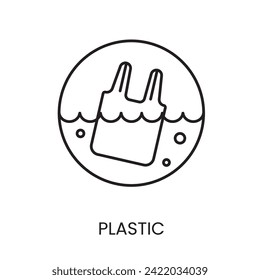 Contiene un icono de vector de línea de agua plástica con un trazo editable para su colocación en el embalaje