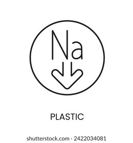 Contains plastic, water line vector icon with editable stroke for placement on packaging