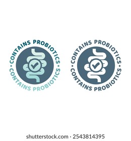 Contains probiotic vector label. Probiotics colorful sticker with bowels.