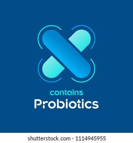 Contains Probiotics Bacteria Vector Logo. Prebiotic, Lactobacillus Vector Icon Design. Concept of Logo or Vector Symbol for Milk Products Contains Lactobacillus Probiotic Bacteria.