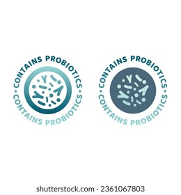 Contains probiotics colorful vector label. Bowels, intestines microbiome or microflora good bacteria icon.