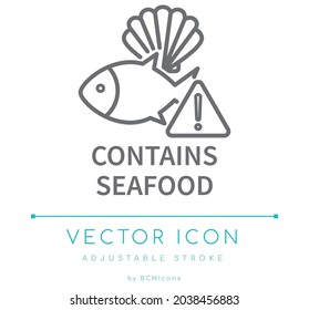 Contains Seafood Line Icon. Fish Allergy Warning Food Vector Symbol.