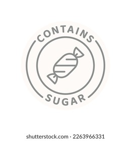 Contains sugar vector label. Food ingredient line sticker.
