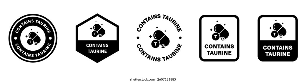 Contains Taurine - vector labels for energy drink bottle.