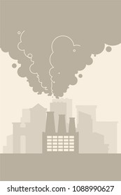 Contaminated air. Industrial City in fog. Environmental pollution Smoke plants. Factory emissions vector illustration