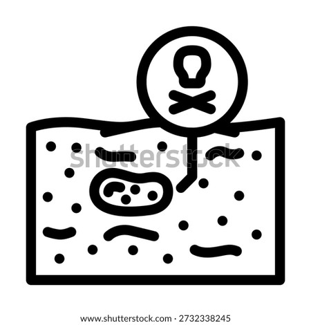 Contaminated soil showing a hazardous icon indicating danger and pollution, with harmful elements affecting the environmental health and posing toxicity risks underground