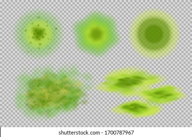 Verseuchter Ort, Infektionslöcher einer Vektorillustration, Illustrationen von grünen Schmutzflecken, pathogener Schimmelpilz, Ansteckungsmakula, biologisch gefährliches Fell