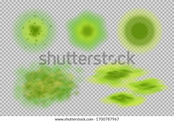 Contaminated spot, infection blots a vector set,\
green dirt stain illustrations, pathogenic mold blotch, contagion\
macula, biologically hazardous\
taint