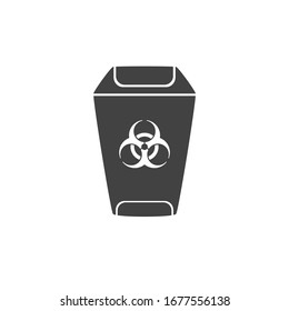 Contaminated Waste Sign. Biohazard Trash Garbage Bin Direction. Disposal. Home Office Hospital. Flat Minimalist Design. Black White Vector. Product Brand Service Label Banner Board Display. App Icon. 