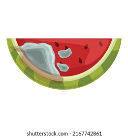 Vector de dibujos animados de la sandía contaminada. Bacterias de fruta. Virus sucio