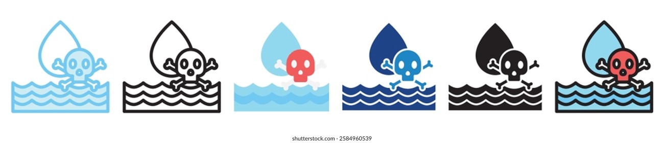 Contamination multi-style icon, outline, flat, glyph, dual tone, line color, UI, UX kit, app and web development, digital or print. For industry, education, ecology, environment, water treatment theme