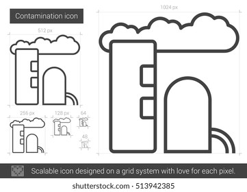 Contamination vector line icon isolated on white background. Contamination line icon for infographic, website or app. Scalable icon designed on a grid system.