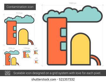 Kontamination, Vektorsymbol einzeln auf weißem Hintergrund. Kontaminationslinie Symbol für Infografik, Website oder App. Skalierbares Symbol, das auf einem Gittersystem entworfen wurde.