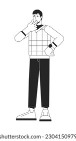 Contemplar a un joven pensativo de línea plana de carácter vector blanco negro. Esquema editable persona de cuerpo completo. Hombre casual pensando a fondo en dibujos animados simples ilustraciones puntuales aisladas para el diseño web