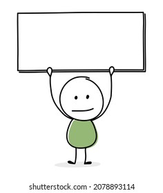 Contemplating cartoon businessman with blank board icon. Vector