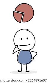 Contemplating cartoon businessman with graph icon. Vector