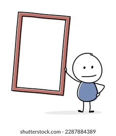 Contemplating stickman with blank plate symbol. Business concept. Vector