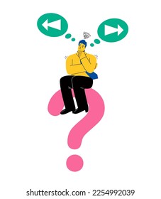 Contemplation businessman making decision where to go next. Business direction or thinking concept. Flat vector illustration isolated on white background
