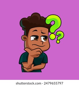 Contemplative Cartoon Character with Question Marks