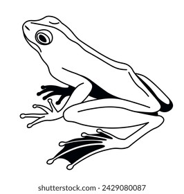 A contemplative frog looking upwards, vector illustration in a bold lineart style, isolated on white.