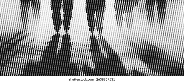 It is a contemplative journey of shadowed figures walking away into the fading light, leaving behind a trail of solitude, mystery, and the silent echoes of paths.