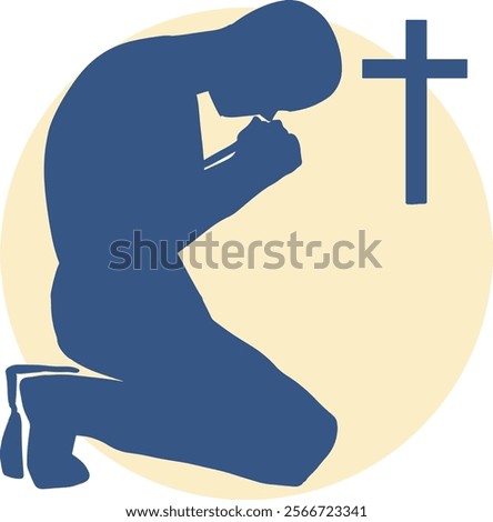 Contemplative Prayer Man in Silhouette Praying. Perfect for religious content, spiritual blogs, or any design project that aims to evoke a sense of peace and spiritual reflection.