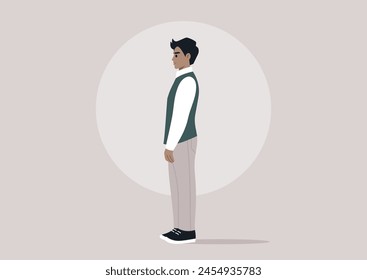 Contemplative Professional in Modern Office Attire, A profile view of a worker in casual vest and trousers