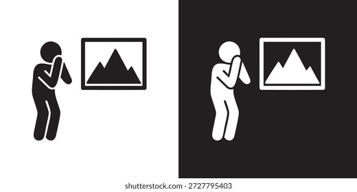 Silhueta Contemplativa Enfrentando Quadrado Montanha Arte em Preto e Branco Minimalista