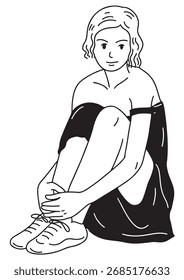 Contemplative Solitude: A monochrome sketch captures a woman seated in a moment of introspective thought, her posture and expression evoking introspection and self-reflection.