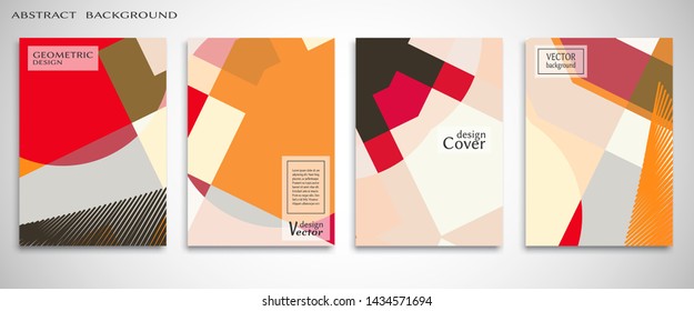 Contemporary abstract art. Colorful geometric background, set of A4 cover.  Header design for flyer, book, info banner frame, title sheet. Modern design. Brochure template layout. Vector illustration