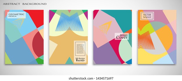 Contemporary abstract art. Colorful geometric background, set of A4 cover.  Header design for flyer, book, info banner frame, title sheet. Modern design. Brochure template layout. Vector illustration