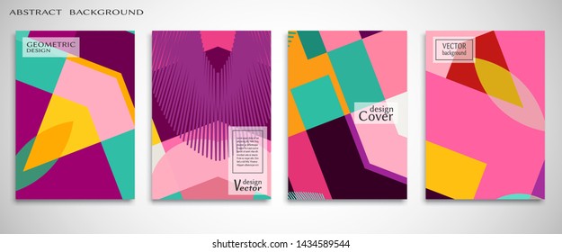 Contemporary abstract art. Colorful geometric background, set of A4 cover.  Header design for flyer, book, info banner frame, title sheet. Modern design. Brochure template layout. Vector illustration