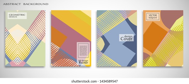Contemporary abstract art. Colorful geometric background, set of A4 cover.  Header design for flyer, book, info banner frame, title sheet. Modern design. Brochure template layout. Vector illustration