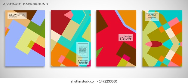 Contemporary abstract art. Colorful geometric background, set of A4 cover.  Header design for flyer, book, info banner frame, title sheet. Modern design. Brochure template layout. Vector illustration