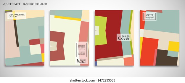 Contemporary abstract art. Colorful geometric background, set of A4 cover.  Header design for flyer, book, info banner frame, title sheet. Modern design. Brochure template layout. Vector illustration
