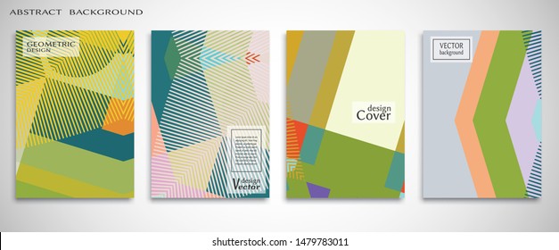 Contemporary abstract art. Colorful geometric background, set of A4 cover.  Header design for flyer, book, info banner frame, title sheet. Modern design. Brochure template layout. Vector illustration