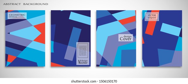 Contemporary abstract art. Colorful geometric background, set of A4 cover.  Header design for flyer, book, info banner frame, title sheet. Modern design. Brochure template layout. Vector illustration