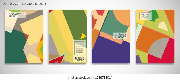 Contemporary abstract art. Colorful geometric background, set of A4 cover.  Header design for flyer, book, info banner frame, title sheet. Modern design. Brochure template layout. Vector illustration