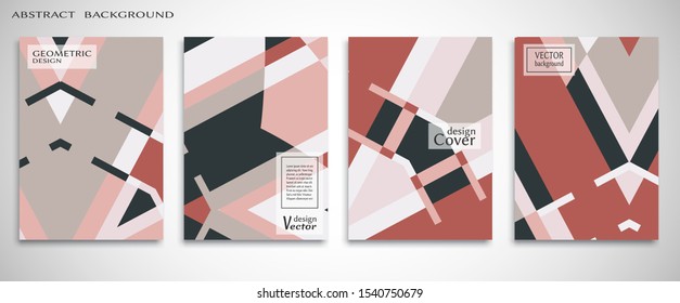 Contemporary abstract art. Colorful geometric background, set of A4 cover.  Header design for flyer, book, info banner frame, title sheet. Modern design. Brochure template layout. Vector illustration