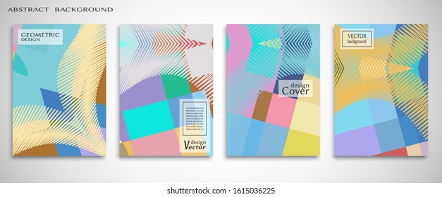 Contemporary abstract art. Colorful geometric background, set of A4 cover.  Header design for flyer, book, info banner frame, title sheet. Modern design. Brochure template layout. Vector illustration