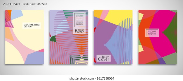 Contemporary abstract art. Colorful geometric background, set of A4 cover.  Header design for flyer, book, info banner frame, title sheet. Modern design. Brochure template layout. Vector illustration
