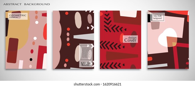Contemporary abstract art. Colorful geometric background, set of A4 cover.  Header design for flyer, book, info banner frame, title sheet. Modern design. Brochure template layout. Vector illustration
