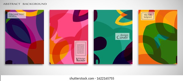 Contemporary abstract art. Colorful geometric background, set of A4 cover.  Header design for flyer, book, info banner frame, title sheet. Modern design. Brochure template layout. Vector illustration