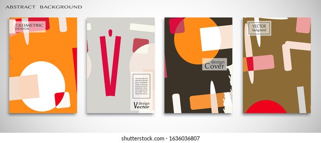 Contemporary abstract art. Colorful geometric background, set of A4 cover.  Header design for flyer, book, info banner frame, title sheet. Modern design. Brochure template layout. Vector illustration